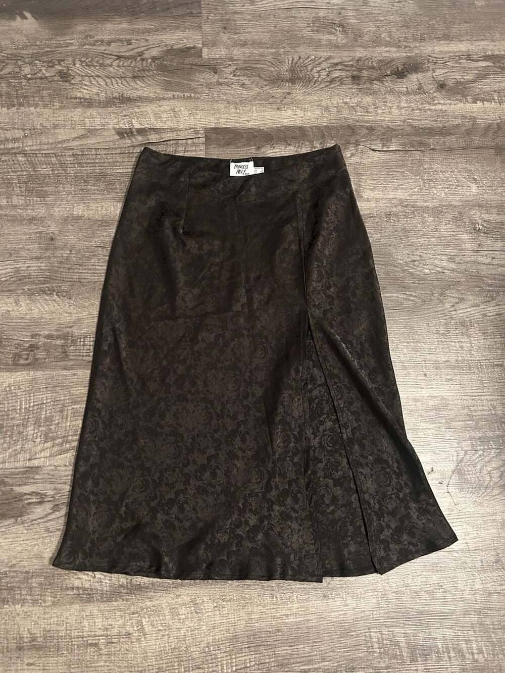 Princess Polly Black Floral Jacquard Midi Skirt with Side Slit Size US 6